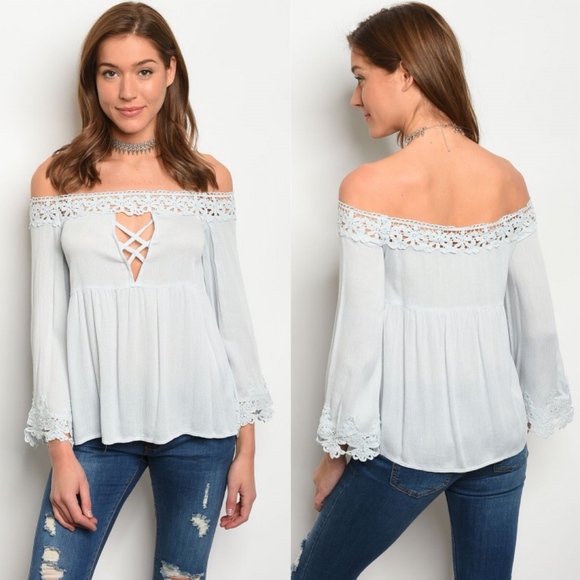 Bellanblue Tops - TABITHA Off Shoulder Top - LIGHT BLUE